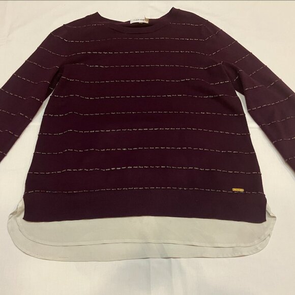 Calvin Klein Women Knit Sweater Striped Purple/Gold Size M - Picture 3 of 6